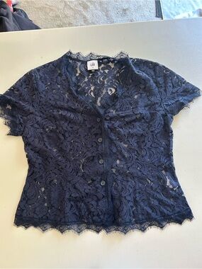 Dark blue lace Cabi button up size small